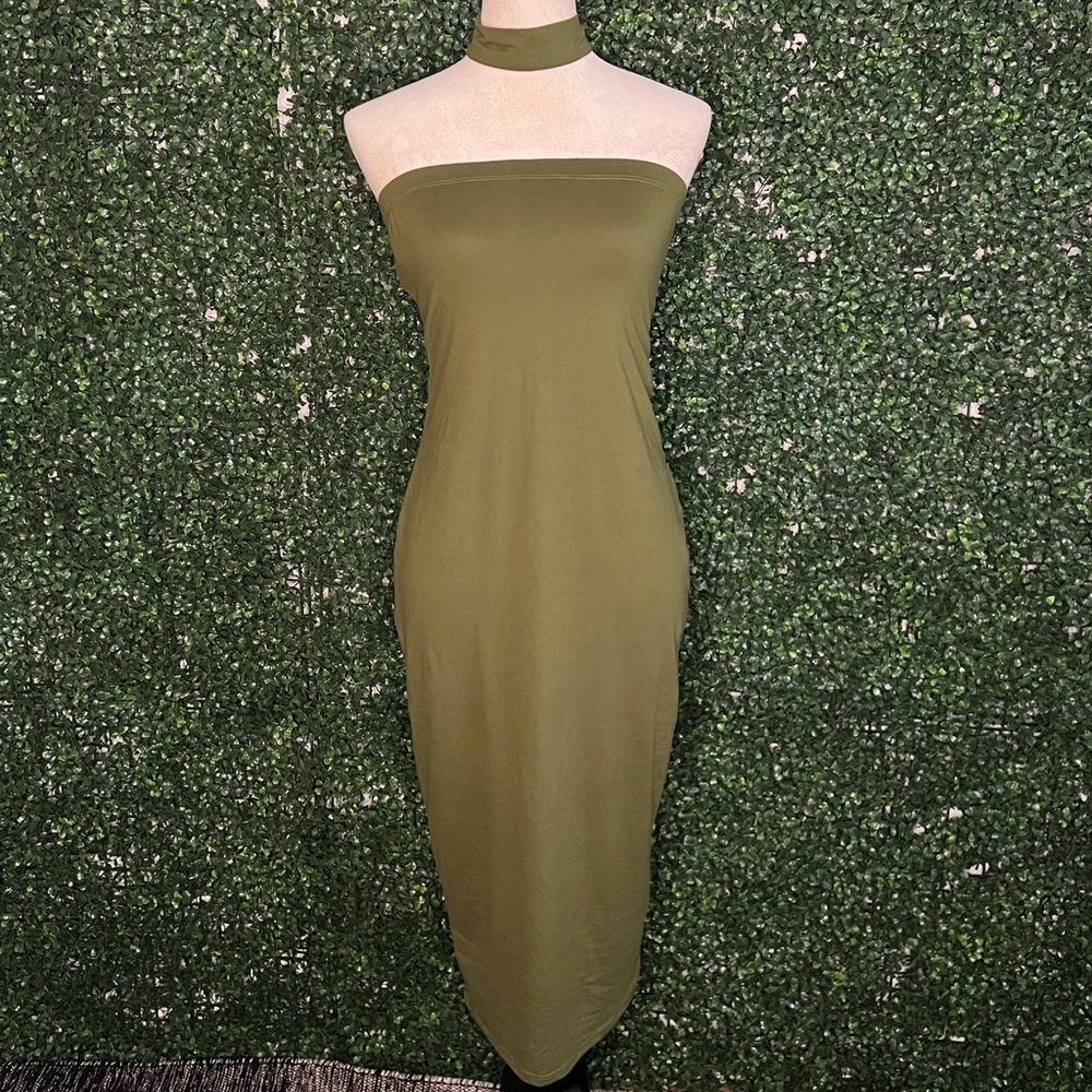 Lovet Strapless Green Choker Bodycon Dress Size M